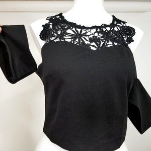 L&L Shirt Top Blouse L Black Crop Cold Shoulder Cut Out Gothic Punk Alt Cosplay